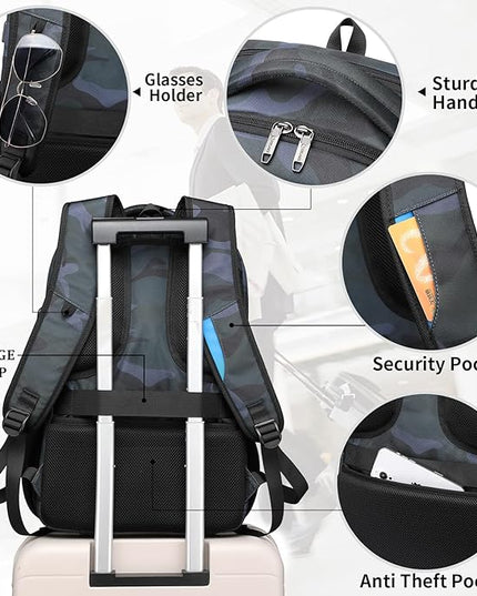 DUSLANG 17 Inch Travel Laptop Backpack Water Resistant Hiking Backpack for Men Laptop Bag with USB Charging Port,Camouflage green