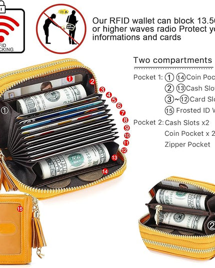 APHISON RFID Credit Card Holder Zipper Card Case Keychain Small Wallet for Women 1942-2 YELLOW