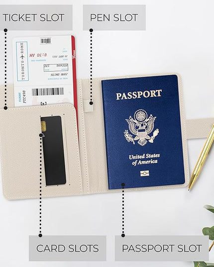 Beautiful Passport Holder for Travel – Cute Cover with Pen Holder to Keep Your Travel Documents Organized & Safe – Quality Passport Wallet for Women & Men and Great for Gifting