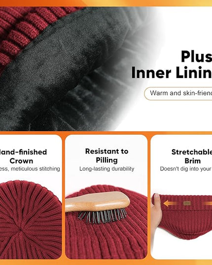 Merino Wool Beanie Hat for Men Women - Thermal Knitted Winter Hat for Large Heads Hiking Running Cap Wrap for Cold Weather