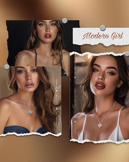 CDE Christmas Gifts for Women Angel Wings Necklace for Women with Birthstone, Love Heart Silver Tone/Gold Tone Pendant, Ideal Anniversary or Birthday Jewelry Gifts for Wife Girlfriend Her