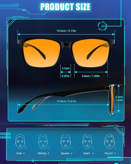 TIJN Blue Light Blocking Glasses for Men Women - Dual AR Coatings Amber Lens for Computer Gaming - Screen Fatigue & UV Protection - 2 Pack