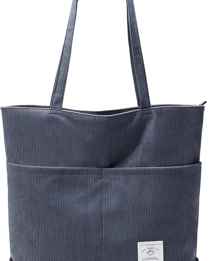KALIDI Women Corduroy Tote Bag Zipper Casual Tote's Handbag Big Capacity Shoulder Bag with Pockets