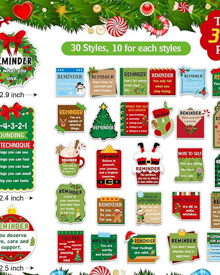 300 Pcs Mental Health Stickers Holiday Positive Affirmation Decor Inspirational Motivational Encouraging Care Quote Decals for Laptop Water Bottle Students Teens Adults(Christmas)