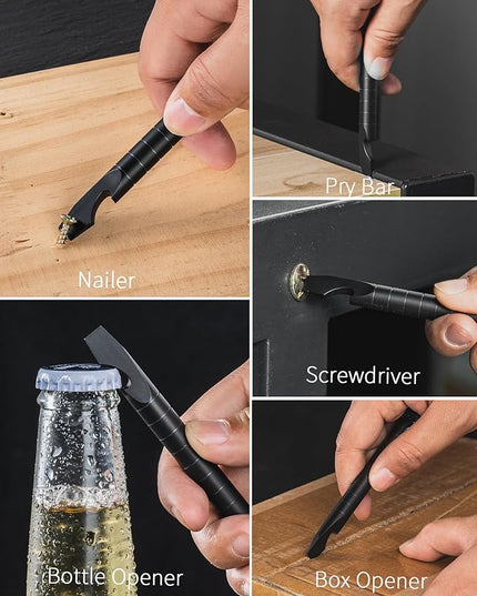 TISUR Titanium EDC Pry Bar, Keychain Prybar Multitool With Bottle Opener, 6 in 1 Portable Pocket Mini Crowbar Tool (Black)
