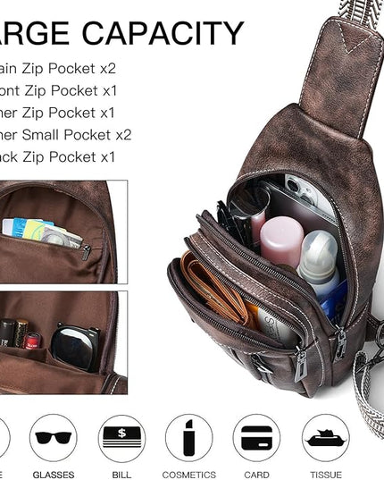 7L Sling Bag for Women Men Leather Small Sling Backpack Daypack Anti Theft Fanny Pack Crossbody Purse Travel