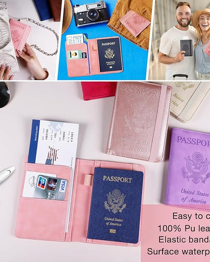 Melsbrinna Premium Leather Passport Holder Covers Case, Waterproof Rfid Blocking Travel Wallet Passport Holder with Pen Holder, Cute Passport Book for Women/Men