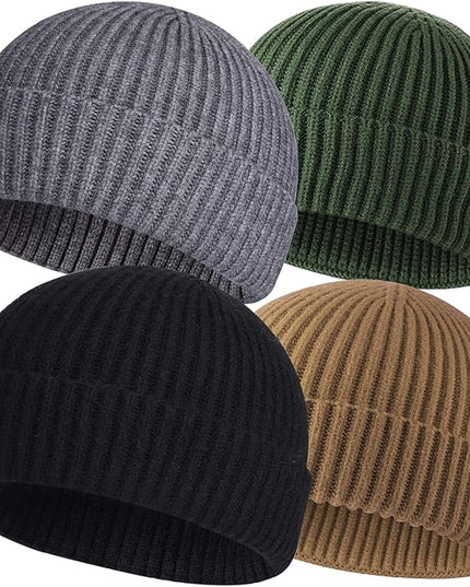 ROYBENS 4 Pack Wool Fisherman Beanies for Men, Knit Short Watch Cap Winter Warm Hats