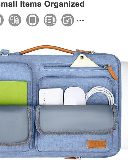 MOSISO 360 Protective Laptop Shoulder Bag,15-15.6 inch Computer Bags Compatible with MacBook Pro 16 inch, HP, Dell, Lenovo, Asus Notebook,Side Open Messenger Bag with 4 Zipper Pockets, Sky Blue