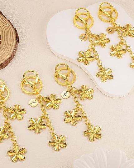 XGALBLA Gold/Silver Initial Keychain Flower Charms for Key Cute Letter Keyring for Purse Handbag Backpack