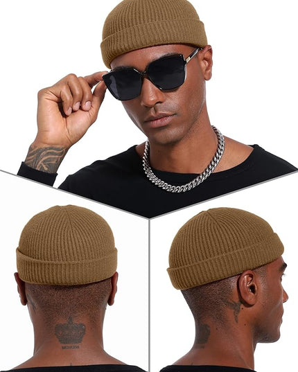 vidsel Thin Wool Fisherman Beanie Hat for Men Women Fall Winter,Short Knit Cuffed Fashion Trawler Skull Cap,Watch Cap