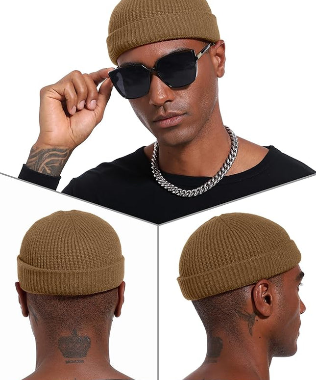 vidsel Thin Wool Fisherman Beanie Hat for Men Women Fall Winter,Short Knit Cuffed Fashion Trawler Skull Cap,Watch Cap