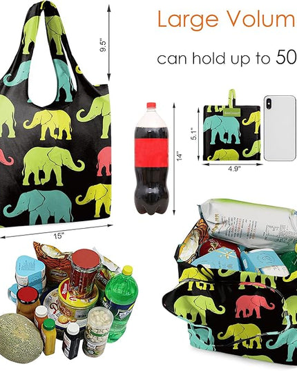 BeeGreen Animals Reusable Grocery Bags Reusable Kitchen Bags Bulk Foldable-Machine Washable with Zipper Storage Pouch 6 Packs