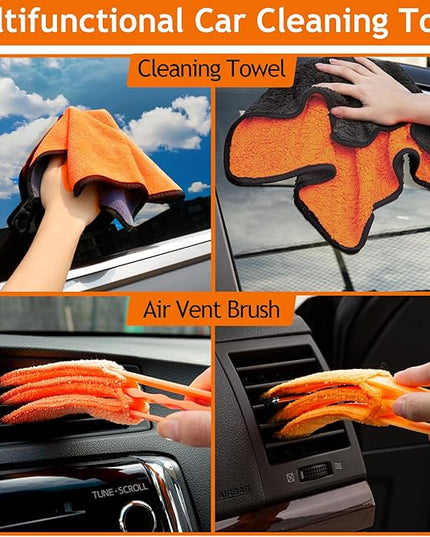 THINKWORK Windshield Cleaner Tool, Car Detailing Kit Interior, Car Cleaning Kit Interior and Exterior Detail Brush, Auto Supplies & Accessories for Men Women