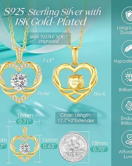 OOBEE Moissanite Heart Necklace for Women 925 Sterling Silver Fine Jewelry, Ideal Birthday Anniversary Christmas Gift for Women Wife Mom Girlfriend