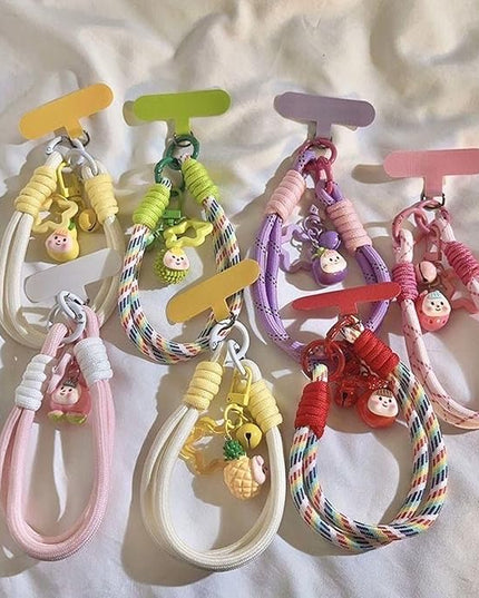 Dopamine Vibes Universal Wrist Strap - Korean-Style Short Phone Lanyard with Cute Yellow Pineapple Charm, 7mm Rope, Trendy Anti-Theft Tether for Girls, Includes Pendant & Nylon Phone Tab