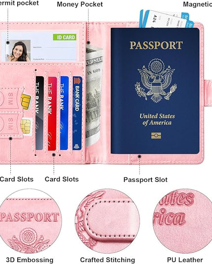 Herain Passport Holder for Travel Cruise Essentials, 2 Pcs Passport Cover Wallet Case Travel Gifts Women Men Family, RFID Passports Book Card Holders Travels Accessories Must Haves
