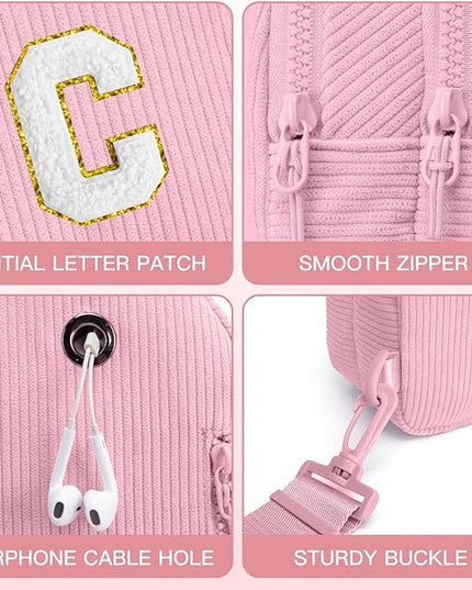 Viverte Small Corduroy Sling Bag Initial Crossbody Bag Fanny Pack for Girls Personalized Birthday Gifts for Teen Girls Gifts