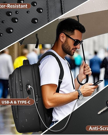 17 Inch Laptop Backpack for Travel, Business Laptops Backpack with USB Charging Port for Men/Women, Water Resistant Work Computer Backpack, Lightweight College Laptop Backpack Bag - Black