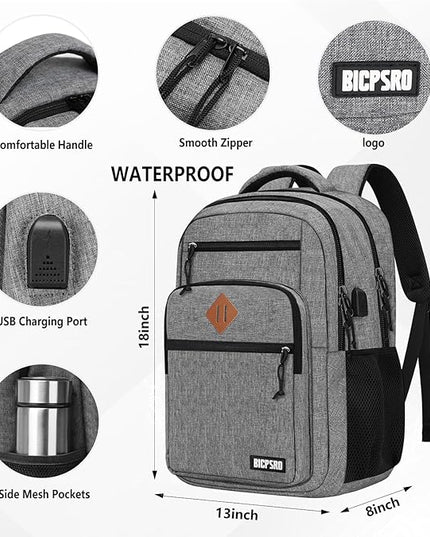 Classic Backpack for Men Women, School Backpack for Girls Boy Teens,15.6 Inch Laptop Bookbag with USB Charger for College High School Work Business Computer Back Pack,mochilas para hombres,Grey