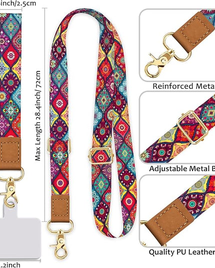 Phone Lanyard Crossbody Wrist Strap, Boho Bohemian Cell Phone Lanyards for around the Neck Wristlet Adjustable Strap for Women Keys Case ID Badges Accessories Mandala