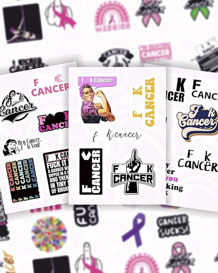 BulbaCraft 100Pcs F_ck Cancer Stickers for Water Bottle and Laptop - F_ck Cancer Party Supplies & Decorations, Waterproof Vinyl Decals, Awareness and Support Stickers, Gifts for Women & Men