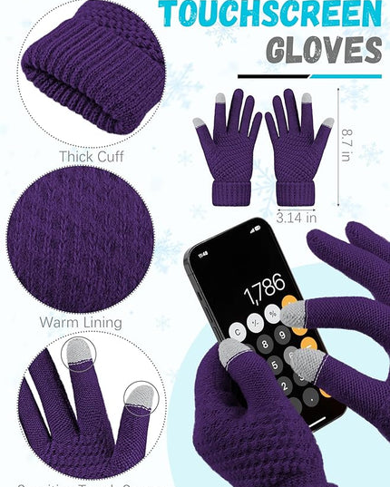 Winter Beanie Hat Scarf Gloves, Warm Fleece Knit Hats Touch Screen Gloves Neck Scarf Set Winter Gifts for Unisex Adult
