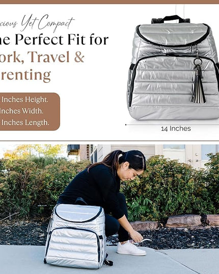 Citi Collective Gallery Diaper Bag Backpack - Casual Day-to-Day Backpack Fits 15" Laptop - Travel Bag with Multiple Compartments, Pockets, Portable Changing Pad, and Shoulder Strap-Silver