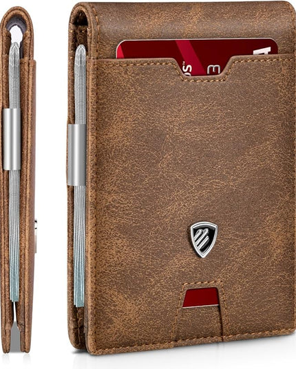 RUNBOX Mens Slim Wallet with Money Clip RFID Blocking Bifold Credit Card Holder for Men with Gift Box
