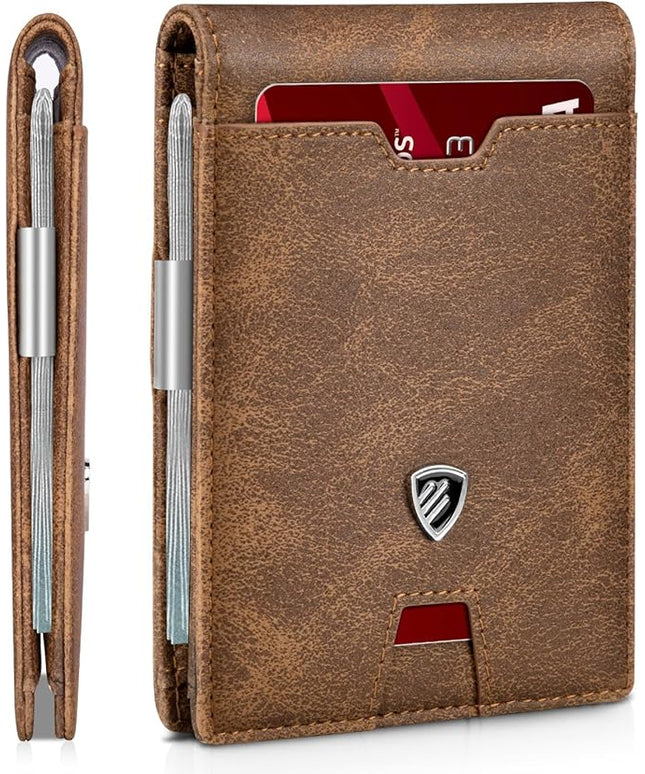 RUNBOX Mens Slim Wallet with Money Clip RFID Blocking Bifold Credit Card Holder for Men with Gift Box