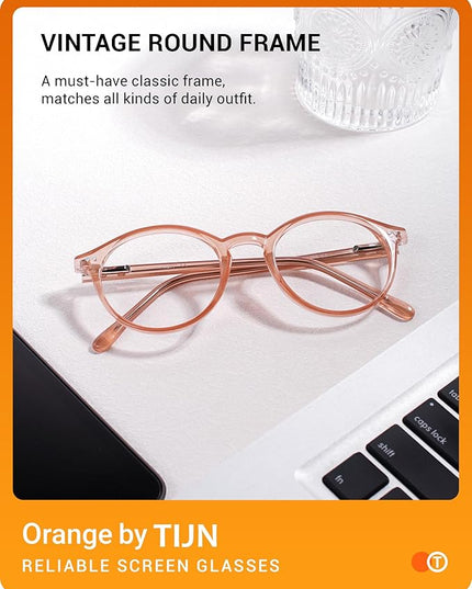 TIJN Blue Light Blocking Glasses Men Women Vintage Thick Round Rim Frame Eyeglasses