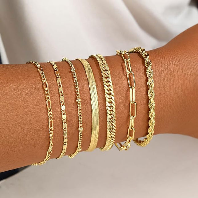 BERISO Gold Bracelets for Women, Elegant Adjustable 14K Gold Plated Bracelet for Women, Trendy Minimalist Dainty Gold Bracelet for Everyday Wear
