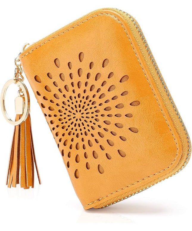 APHISON RFID Credit Card Holder Zipper Card Case Keychain Small Wallet for Women 1927 DARK-YELLOW