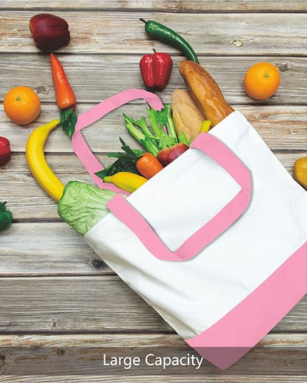 TOPDesign 3-Pack Super Strong Large 12oz Cotton Canvas Tote Bags, Reusable Grocery Shopping Cloth Bags, Fashionable Two-Tone Totes for Crafts, DIY Your Creative Designs