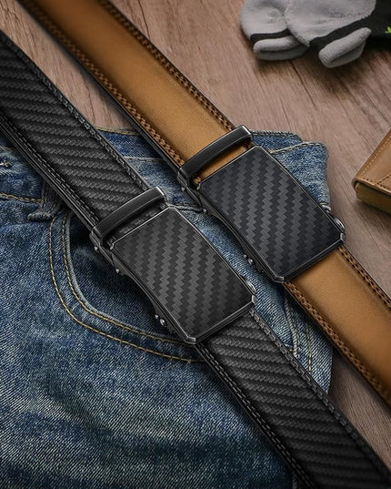 KEMISANT Men Belt 2 Pack, Leather Ratchet Belt Easy Click Slide For Men 1 3/8",Cut for Fit