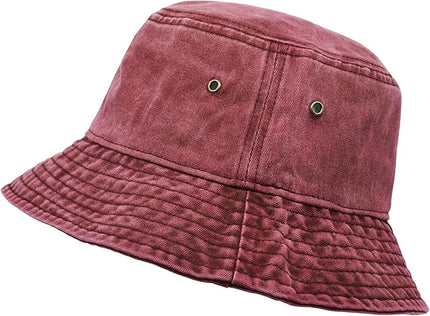 Bucket Hat, Wide Brim Washed Denim Cotton Outdoor Sun Hat Flat Top Cap for Fishing Hiking Beach Sports