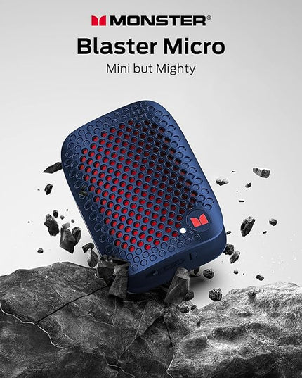 Monster Blaster Micro Wearable Bluetooth Speaker, Clip-On Wireless Small Portable Speaker with Built-in Mic (Non-Magnetic), IPX7 Waterproof, TWS, Hands-Free Music/Calls for Work/Cycling/Running, Blue