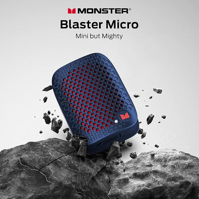 Monster Blaster Micro Wearable Bluetooth Speaker, Clip-On Wireless Small Portable Speaker with Built-in Mic (Non-Magnetic), IPX7 Waterproof, TWS, Hands-Free Music/Calls for Work/Cycling/Running, Blue