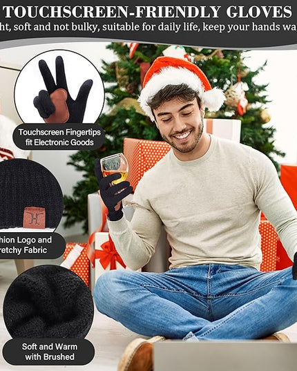 FZ FANTASTIC ZONE Mens Winter Knit Hat Beanie Long Neck Scarf Touchscreen Gloves Set Fleece Skull Caps Gifts for Men Women