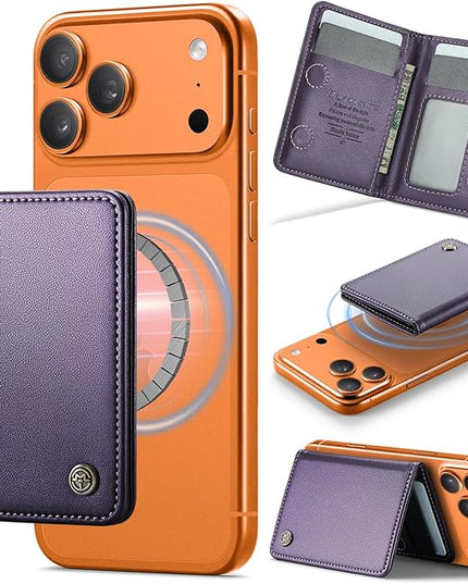 Defencase for Magsafe Wallet Magnetic Card Holder RFID Blocking, PU Leather Minimalist Phone Wallet for MagSafe Phones and Cases for iPhone 17/16/ 15/14/ 13/12/ Pro/Max/Plus/Air, Purple