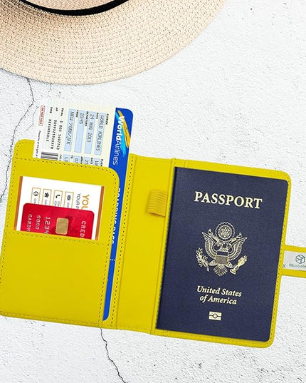 Melsbrinna Premium Leather Passport Holder Covers Case, Waterproof Rfid Blocking Travel Wallet Passport Holder with Pen Holder, Cute Passport Book for Women/Men