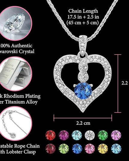TRYNDI Birthstone Necklace for Women - Infinity 12 Months Birthstone Necklace, Christmas Gifts for Wife, Daughter, Girlfriend, Mom - Mother’s Day, Valentine’s, Anniversary, Birthday Gift for Her