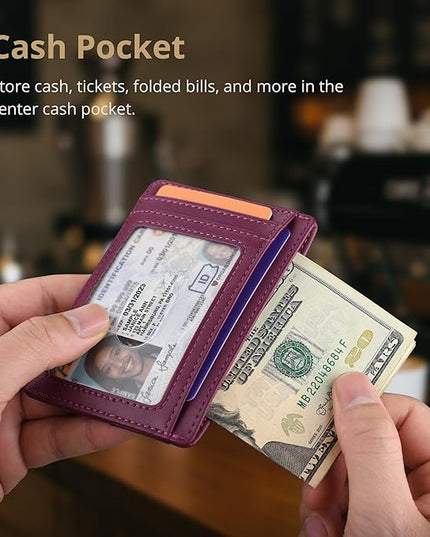 Buffway Slim Minimalist Front Pocket RFID Blocking Leather Wallets for Men and Women - Alaska Purple