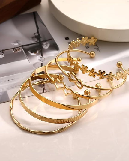 ÌF ME Gold Bangle Bracelets for Women, Indian Bangles Stackable Set, Multi Layer Textured 14K Gold Plated Chunky Bracelets Boho Jewelrys Set