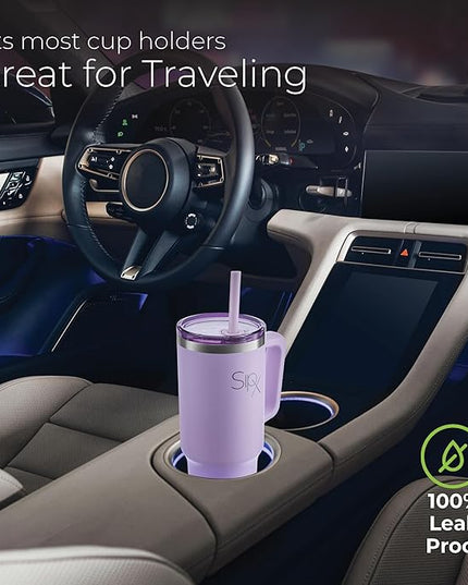 SIPX™ 30 oz Insulated Tumbler with Handle & Straw – Vacuum Insulated Stainless Steel, Leakproof, Cupholder Friendly – Perfect for Iced Coffee, Water & Travel – Purple