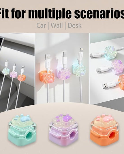 3Pack Magnetic Cable Clips for Nightstand, Adhesive Night-Glowing Cord Holder Organizer for Office Home Desk Wall Car (Cat)