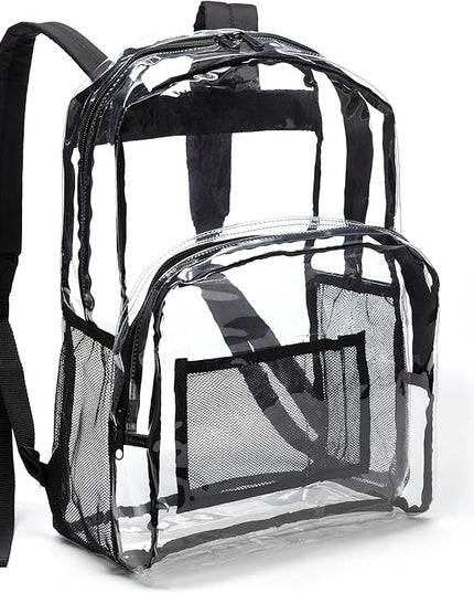 Amazon Basics Transparent School Backpack, With Water-Resistant PVC Plastic Material and Ruggedly Reinforced Shoulder Straps, Clear