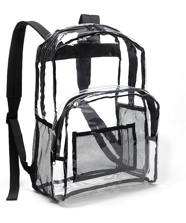 Amazon Basics Transparent School Backpack, With Water-Resistant PVC Plastic Material and Ruggedly Reinforced Shoulder Straps, Clear