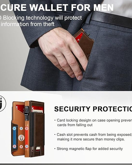 Wallet for Men Wallet with Slim Pop Up Card Holder 9-13 Cards, Bifold Minimalist Smart Wallet RFID Blocking Credit Card Holder with ID Window & Stretchable Cash Slot Compact Metal Aluminum Card Case