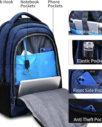 DUALSNG Travel Work Laptop Backpack With USB Charging Port Fits 15.6 15 14 13 Inch Laptop and Notebook Business Anti Theft College Computer Bag Back Pack for Women Men - Navy Blue